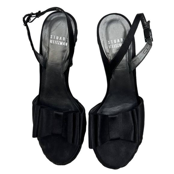 Stuart Weitzman Black Satin Bow Espadrille Slingback Pumps – Size 6 - Picture 5 of 9